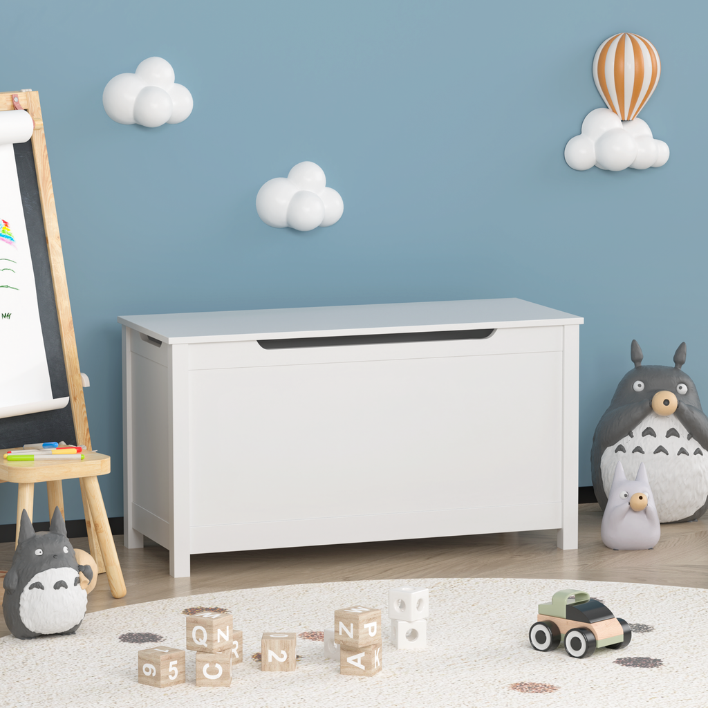 Kids Wooden Toy Box Storage with Safety Hinged Lid for Ages 2+