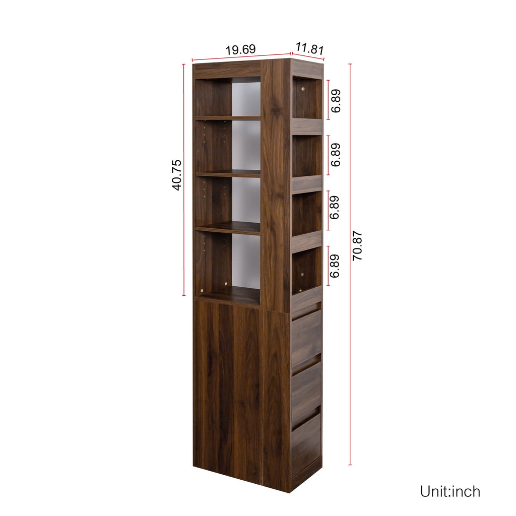 70.87' H Modern Wooden Tall Bookshelf Bookcase