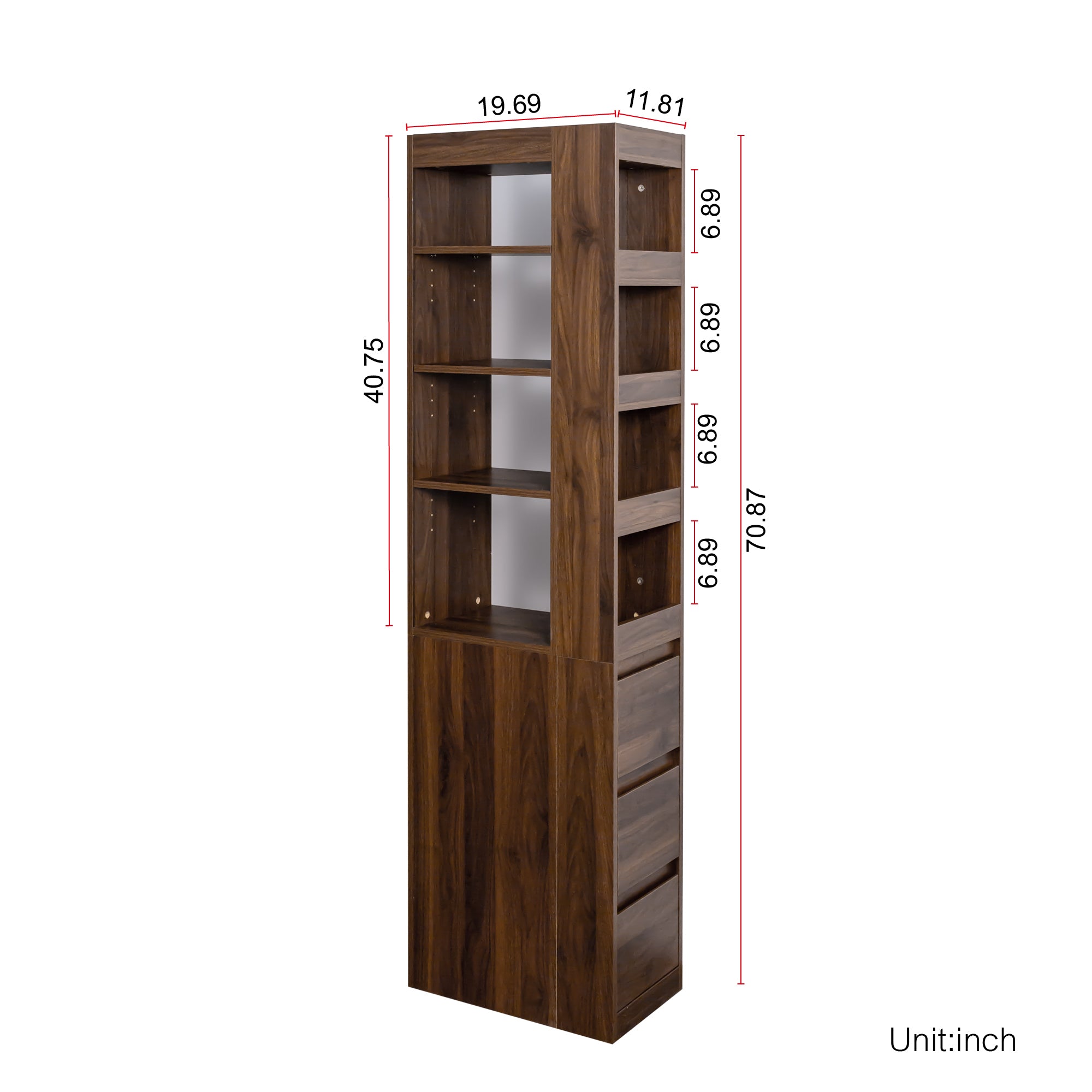 70.87' H Modern Wooden Tall Bookshelf Bookcase