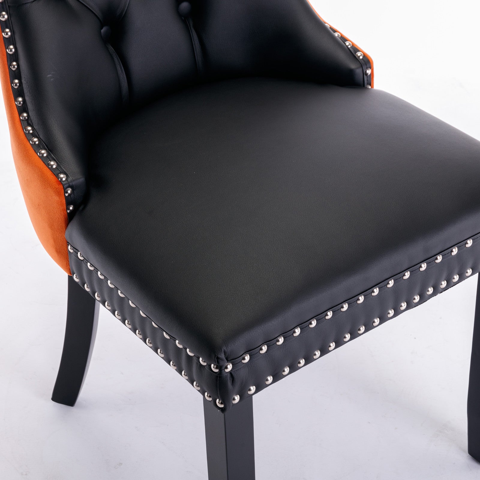 Tufted Solid Wood PU Upholstered Dining Chair with Wood Legs (Set of 2)