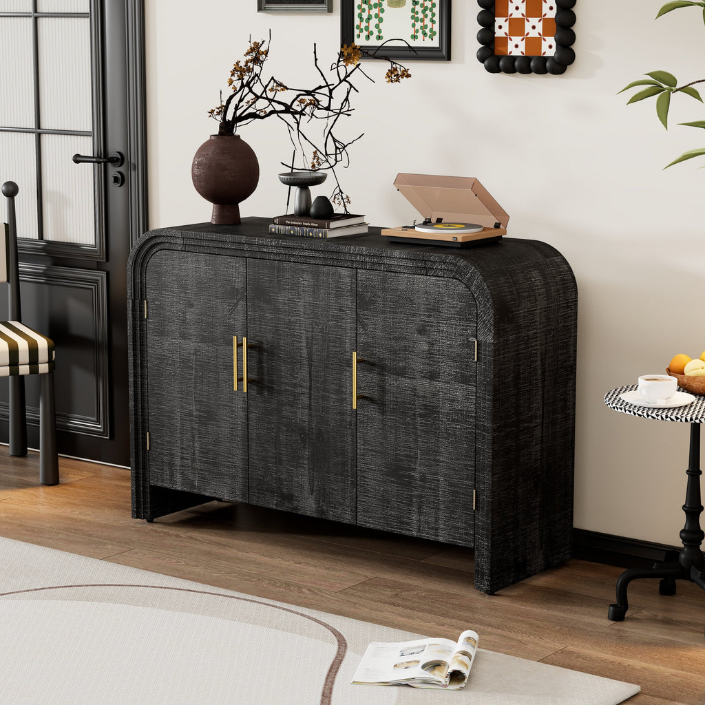 Minimalist Curved Sideboard with Gold Handles and Adjustable Dividers
