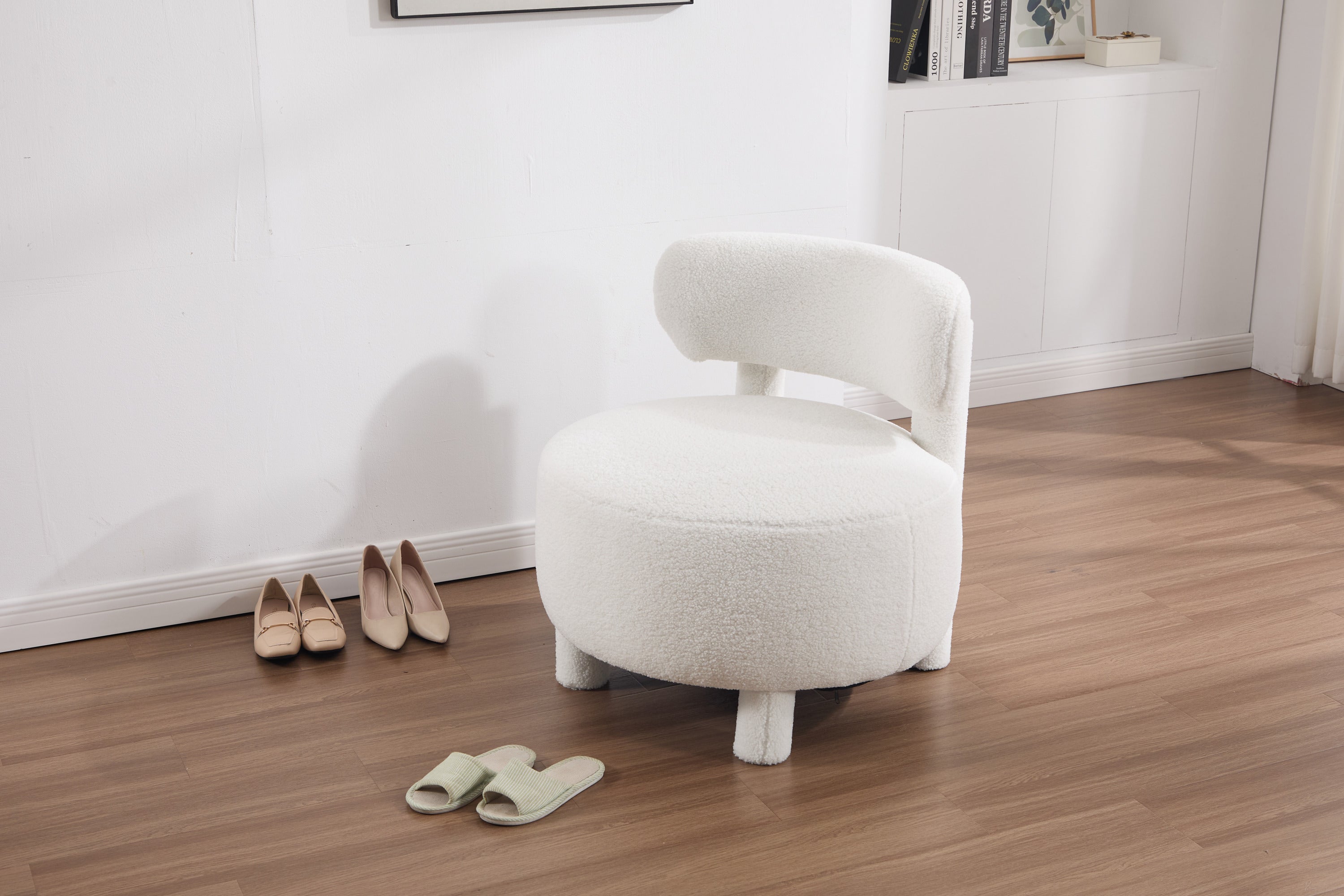 Fur/Teddy Fabric Armless Accent Chair with Curved Backrest