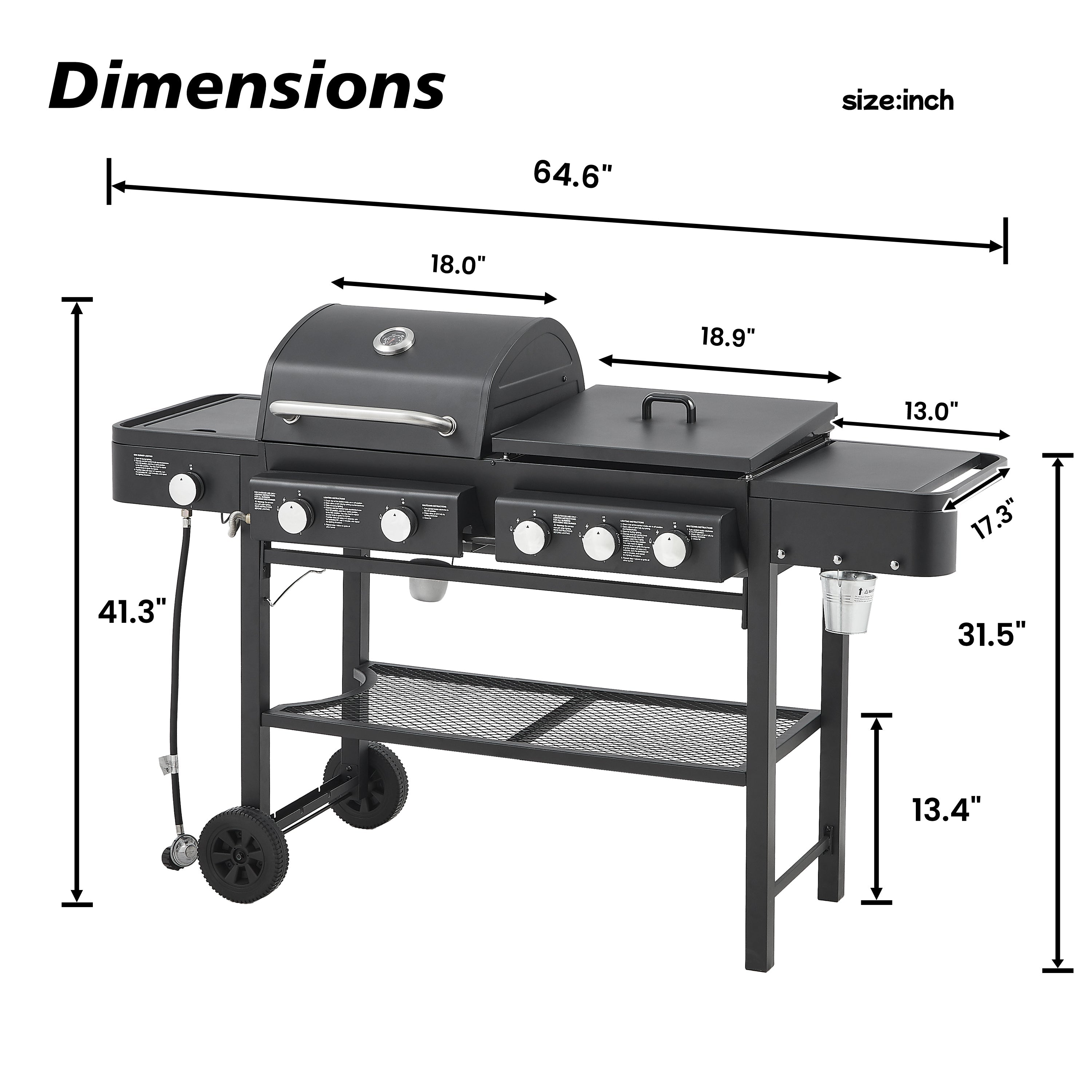 All-in-One 5 Burner Propane Gas Grill Griddle Combo 56000 BTU Heavy Duty Backyard BBQ