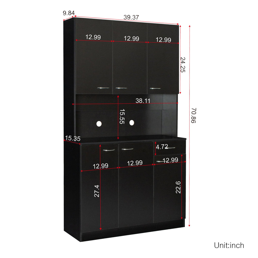 70.87' Tall White Kitchen Cabinet with 6-Doors