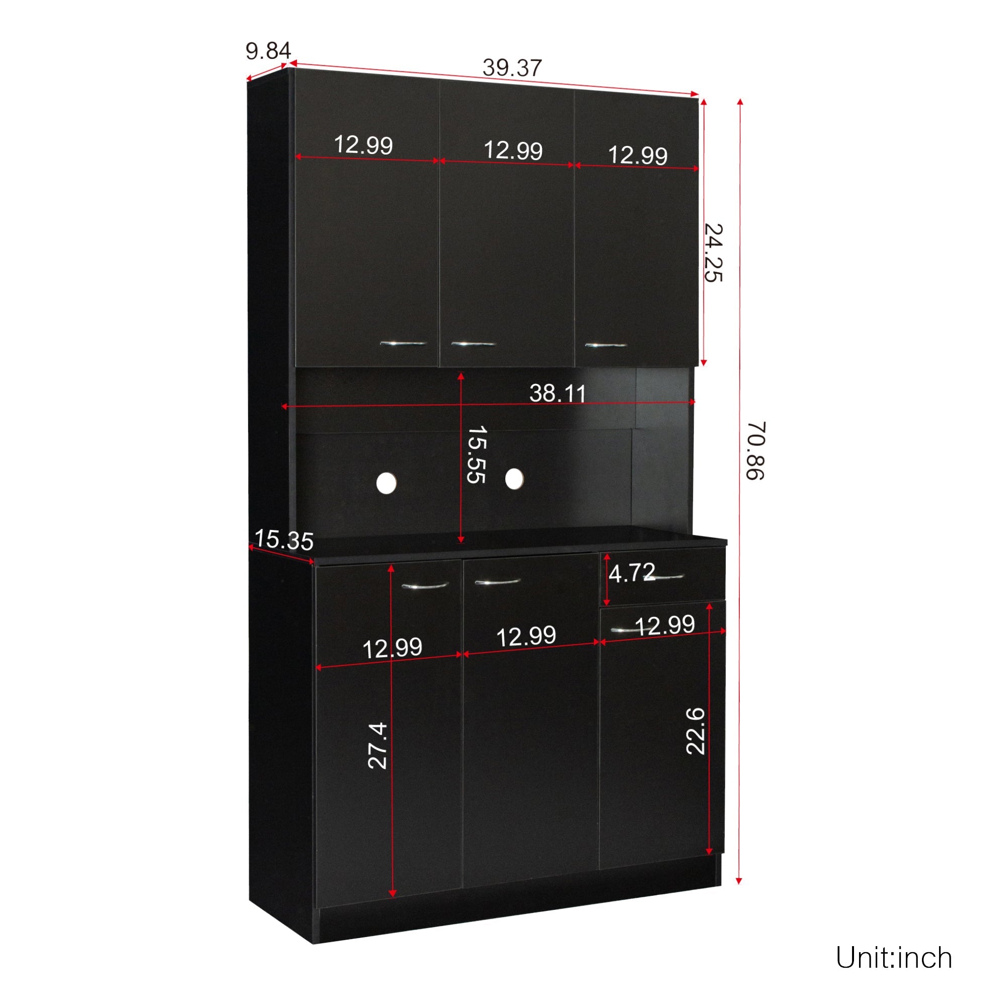 70.87' Tall White Kitchen Cabinet with 6-Doors