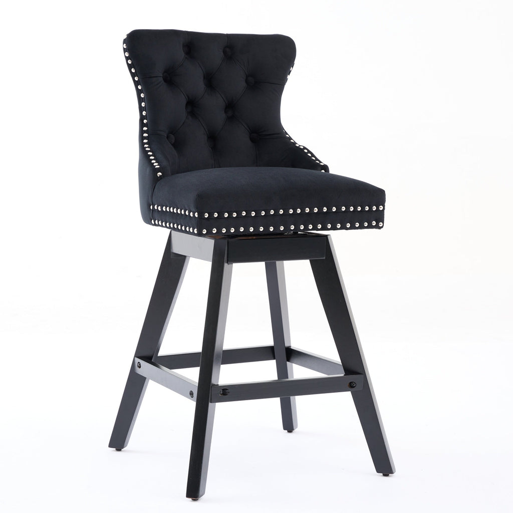 Swivel Velvet Barstools with Button Tufted Decoration (Set of 2)
