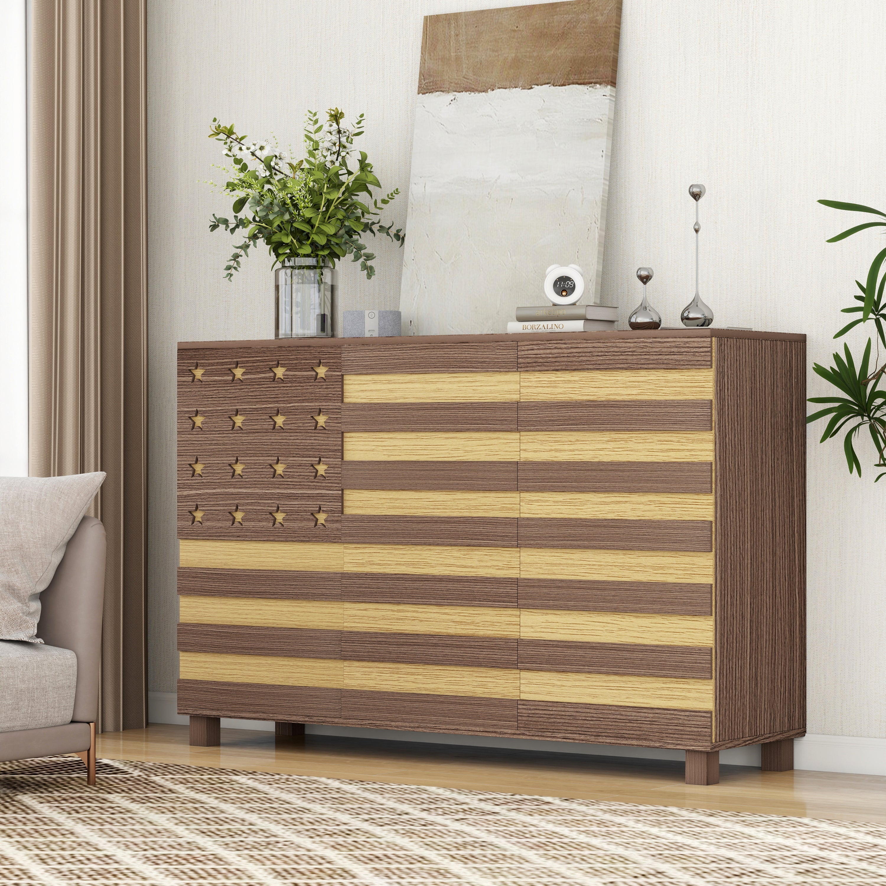 55' Buffet Sideboard Cabinet with Hand Carved Craftsmanship