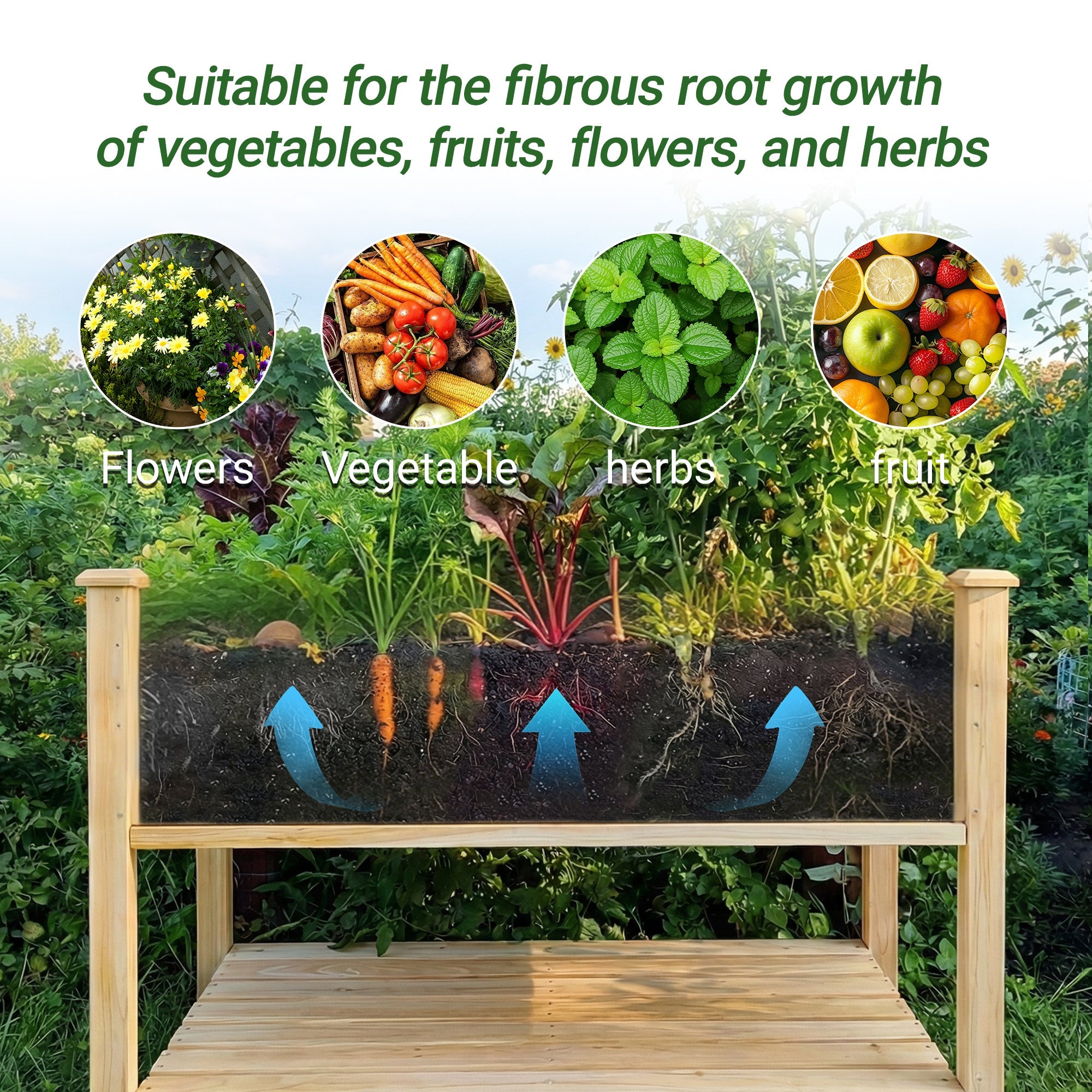 Outdoor Raised Garden Bed 48"x23"x31" with Water Tray, Storage Shelf & Protective Liner
