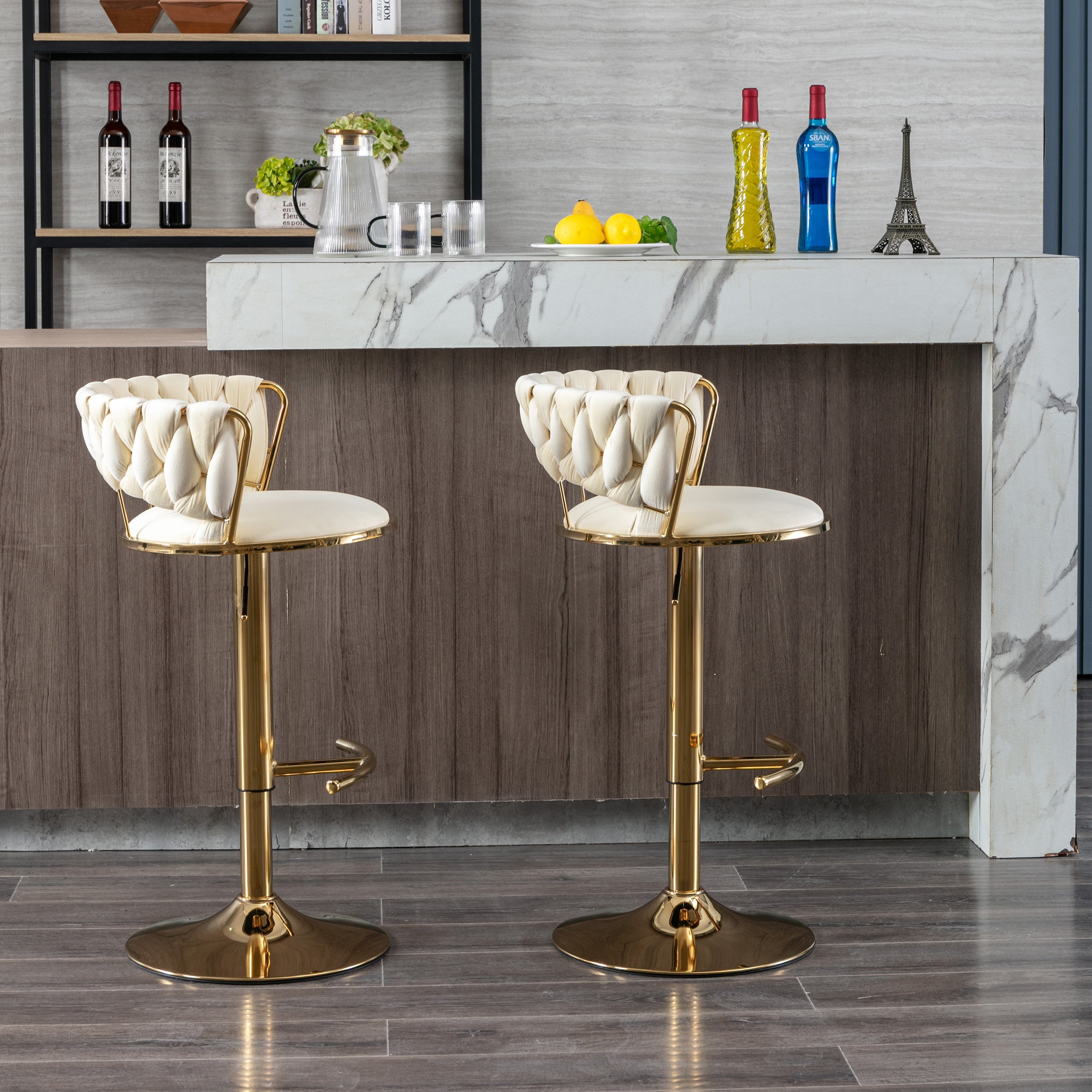 Swivel Height Adjustable Velvet Bar Stools with Golden Leg (Set of 2 )