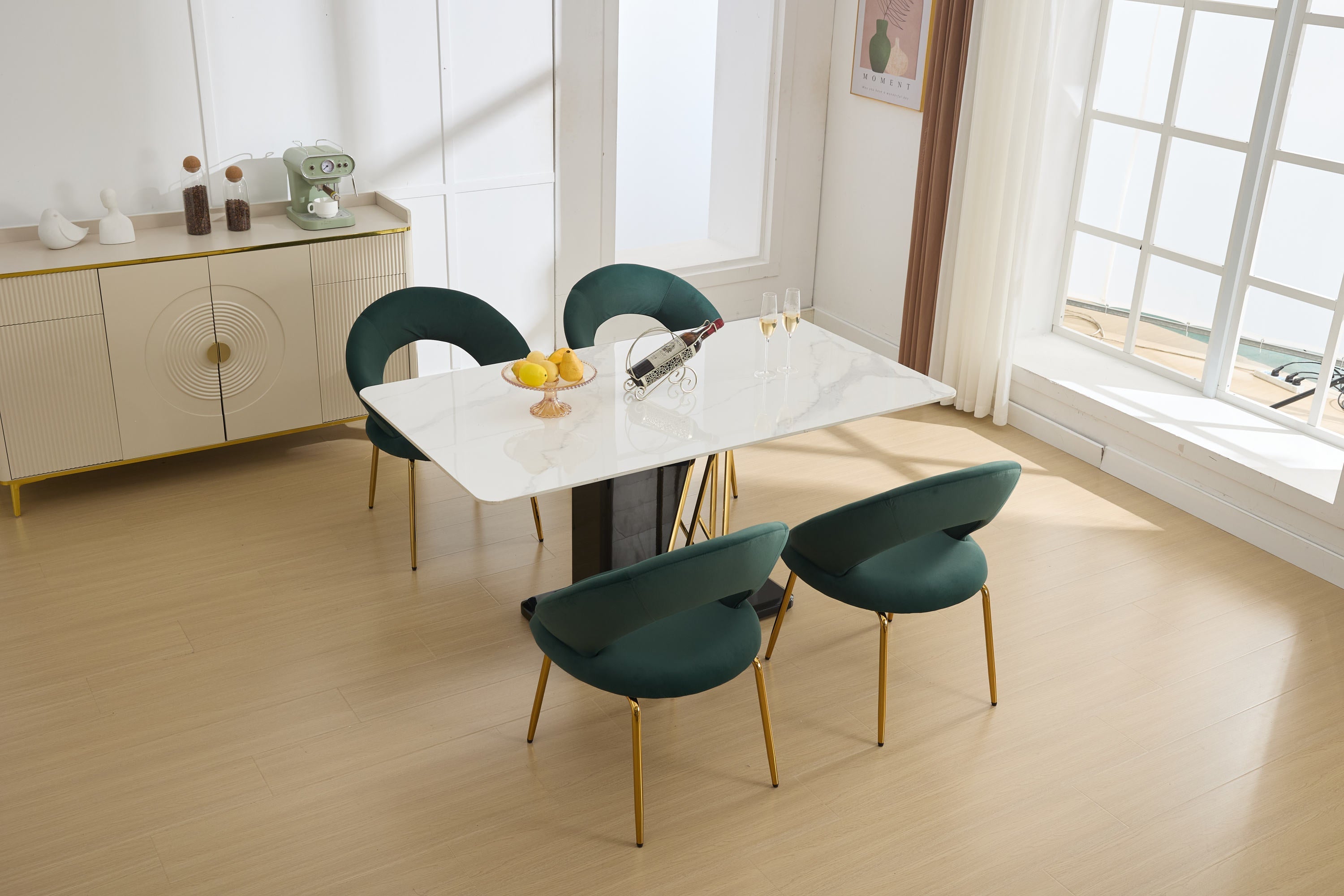 Velvet/Teddy Fabric Dining Chairs with Curved Backrest