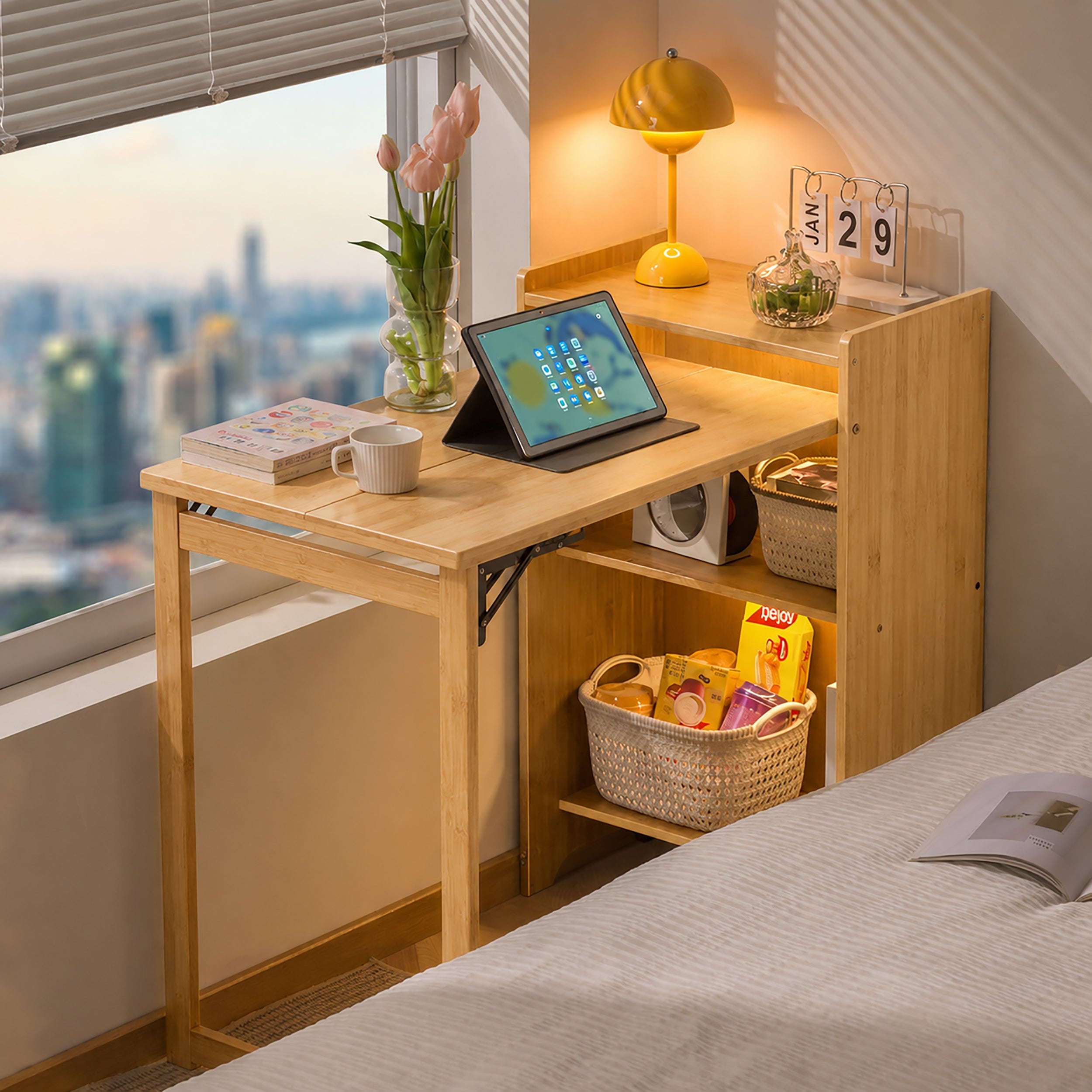 Mid Century Home Office Foldable Table for Small Space