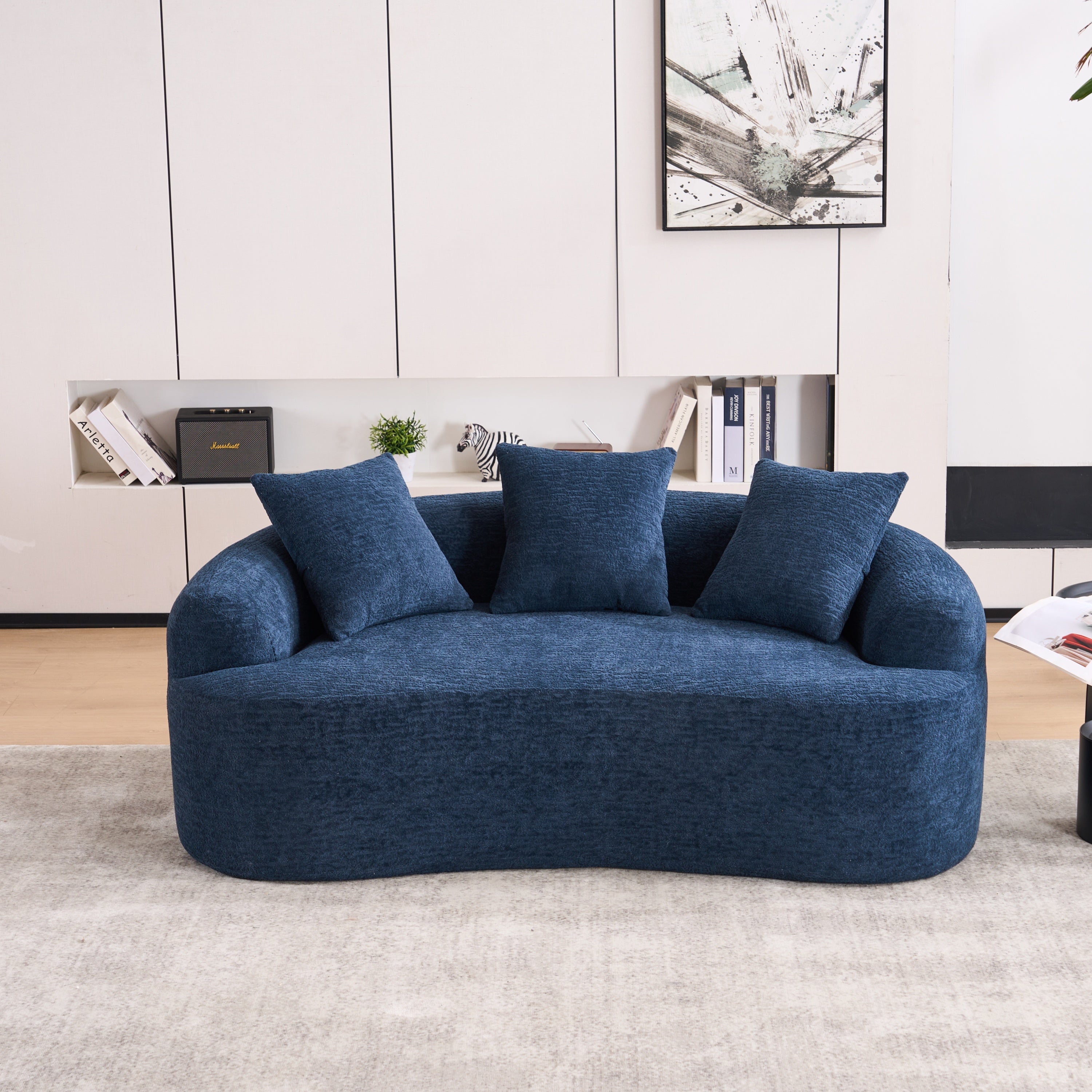 Loveseat Sofa with Wood Grain Chenille Fabric
