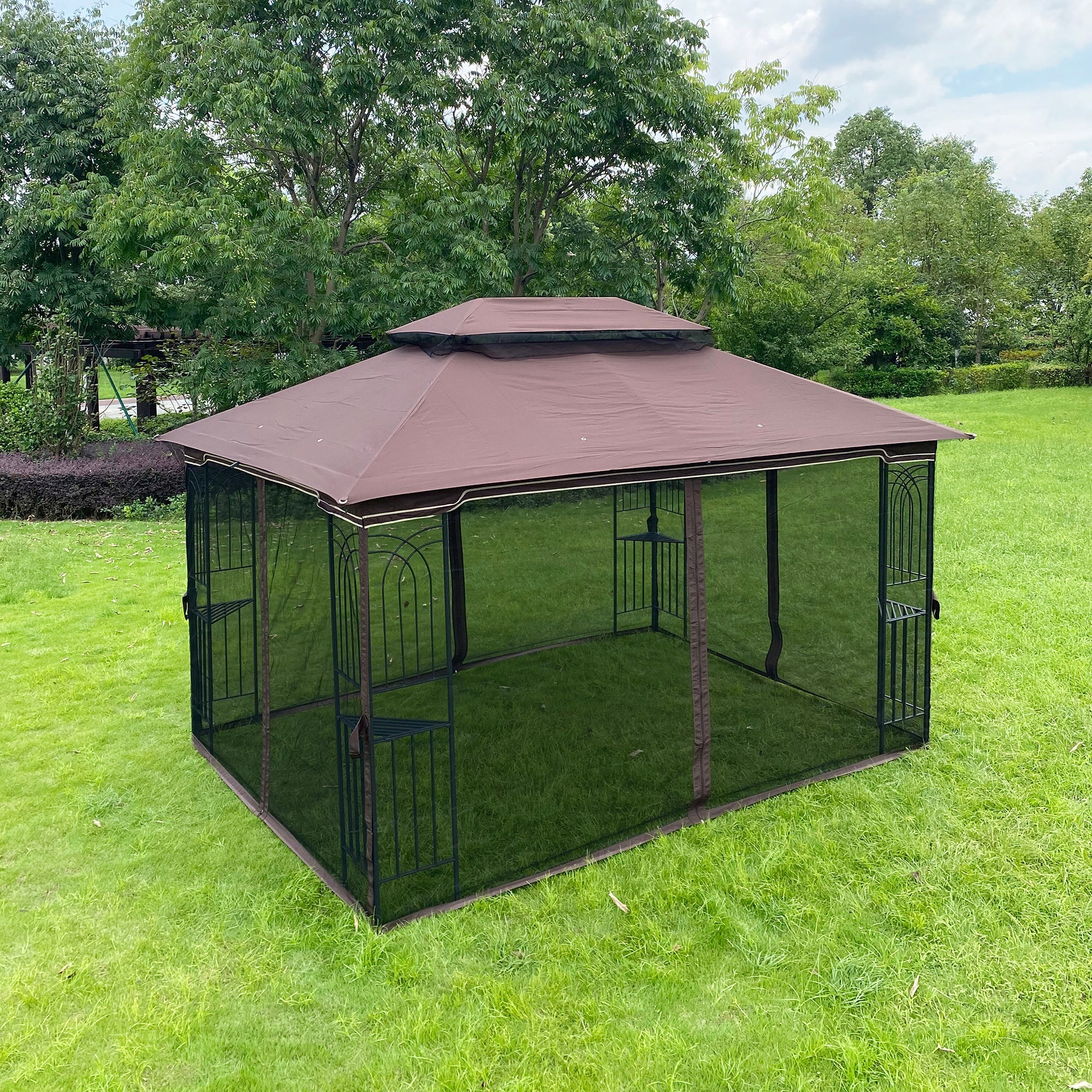 Patio Gazebo Tent with Ventilated Double Roof and Mosquito Net for Backyard or Garden