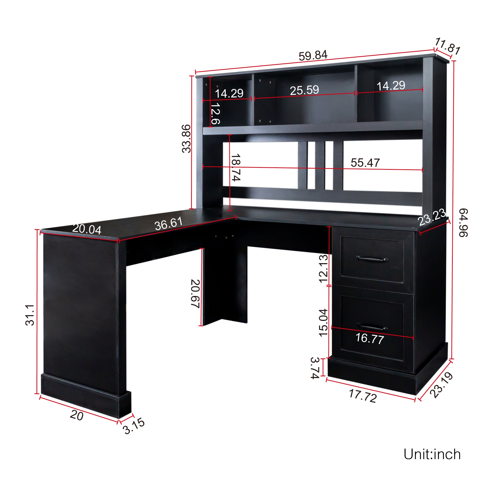 Space-Saving Home Office Computer Workstation with Storage Shelves