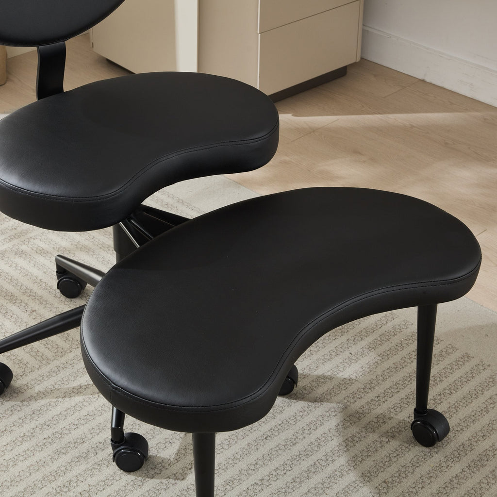 Black Flexible Design Meditation Cross Legged PU Leather Chair with Wheels