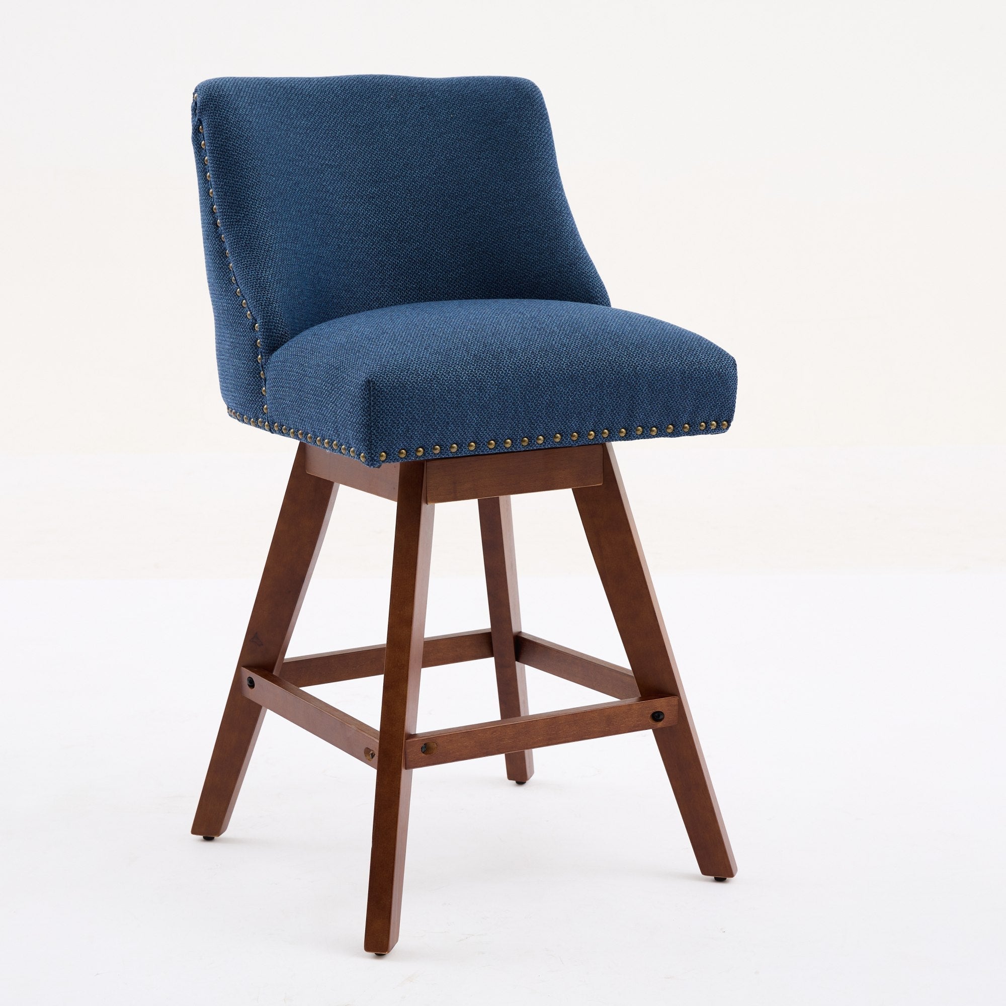 Upholstered Swivel Counter Height Bar Stools with Nailhead Trim (Set of 2)