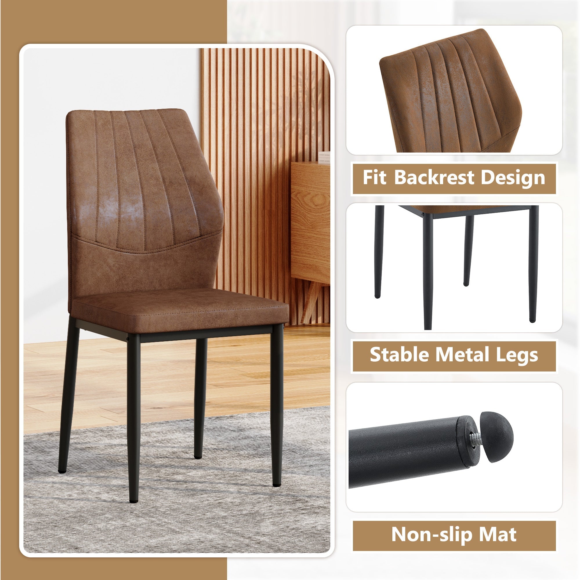 Brown Black Dining Chairs with Shell (Set of 4)