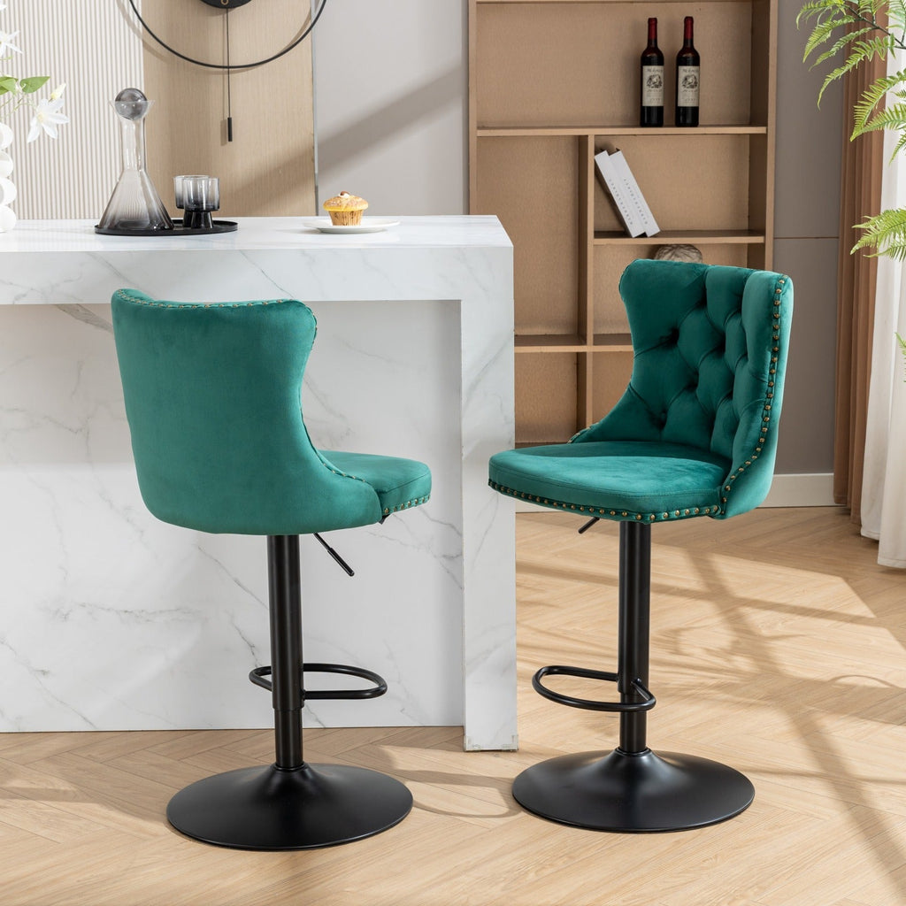 Modern Swivel Velvet Barstools Adjusatble Seat (Set of 2)