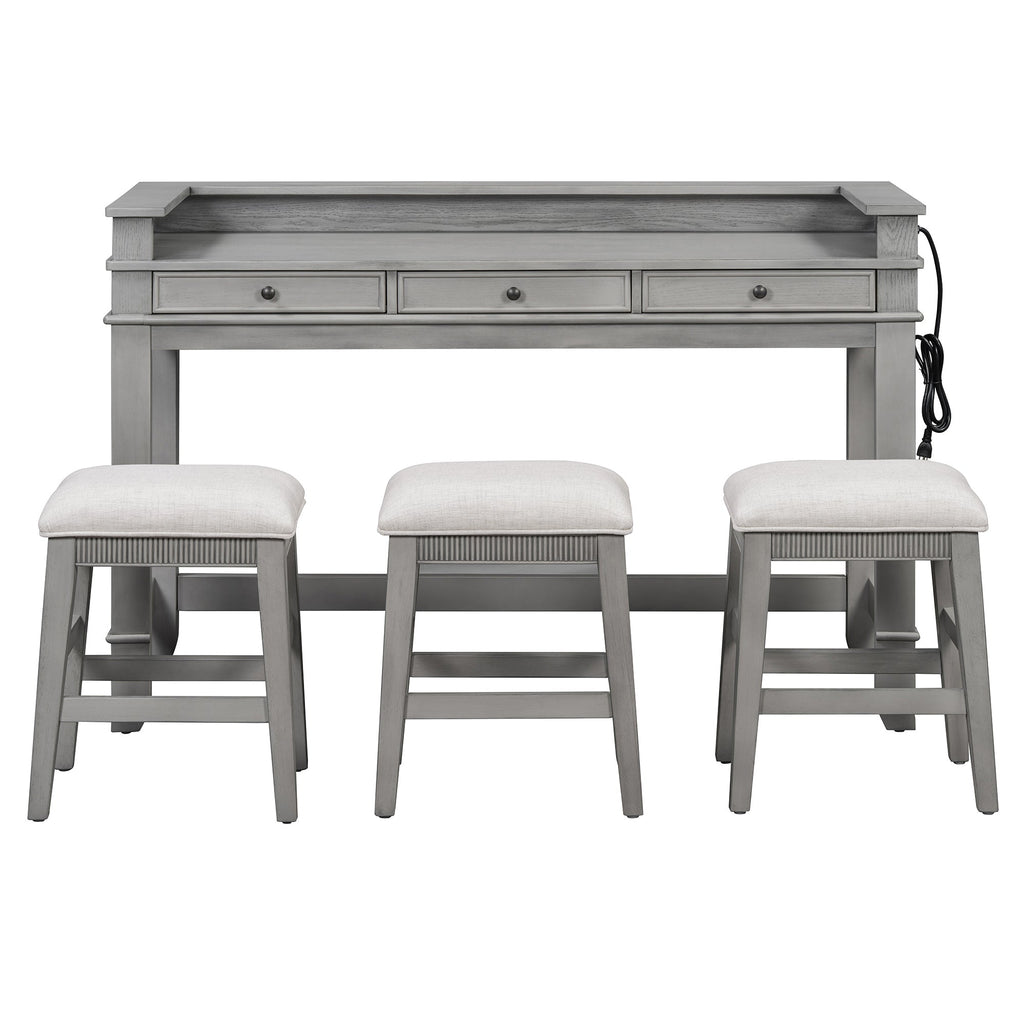 Retro Kitchen Table and Chairs Set with 3 Storage Drawers