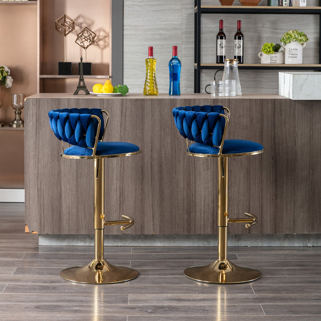 Swivel Height Adjustable Velvet Bar Stools with Golden Leg (Set of 2 )