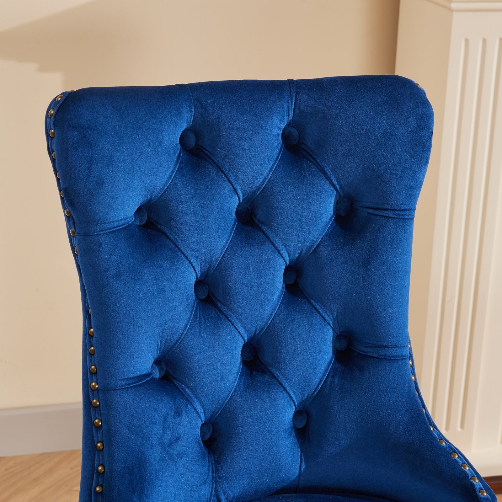 Mid-Century Velvet Dining Chairs with Lion Head Pull Ring (Set of 2)