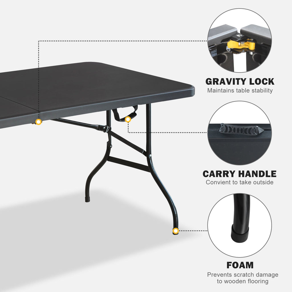 6ft Black Multi-functional Outdoor Folding Leisure Picnic Game Party Table