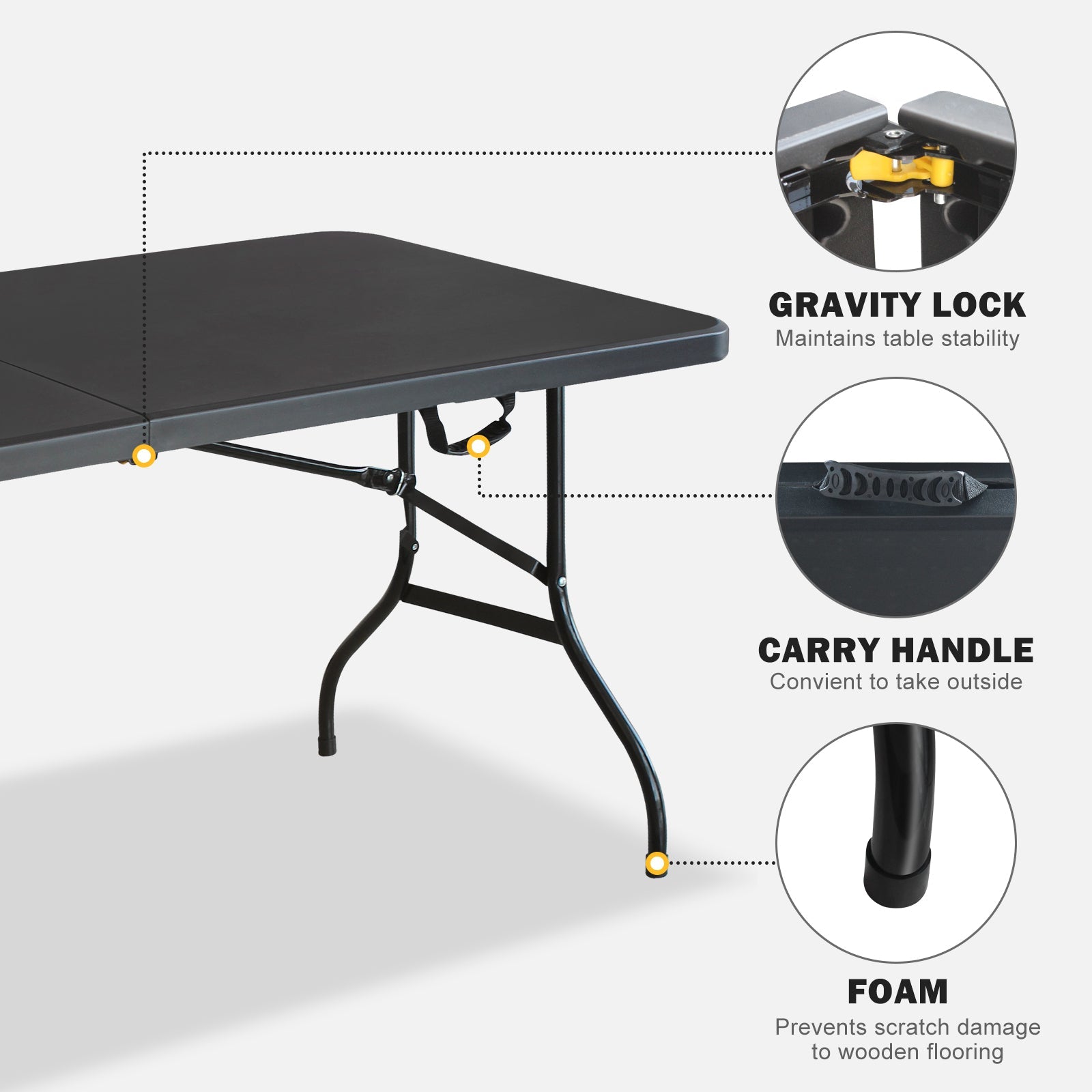 6ft Black Multi-functional Outdoor Folding Leisure Picnic Game Party Table