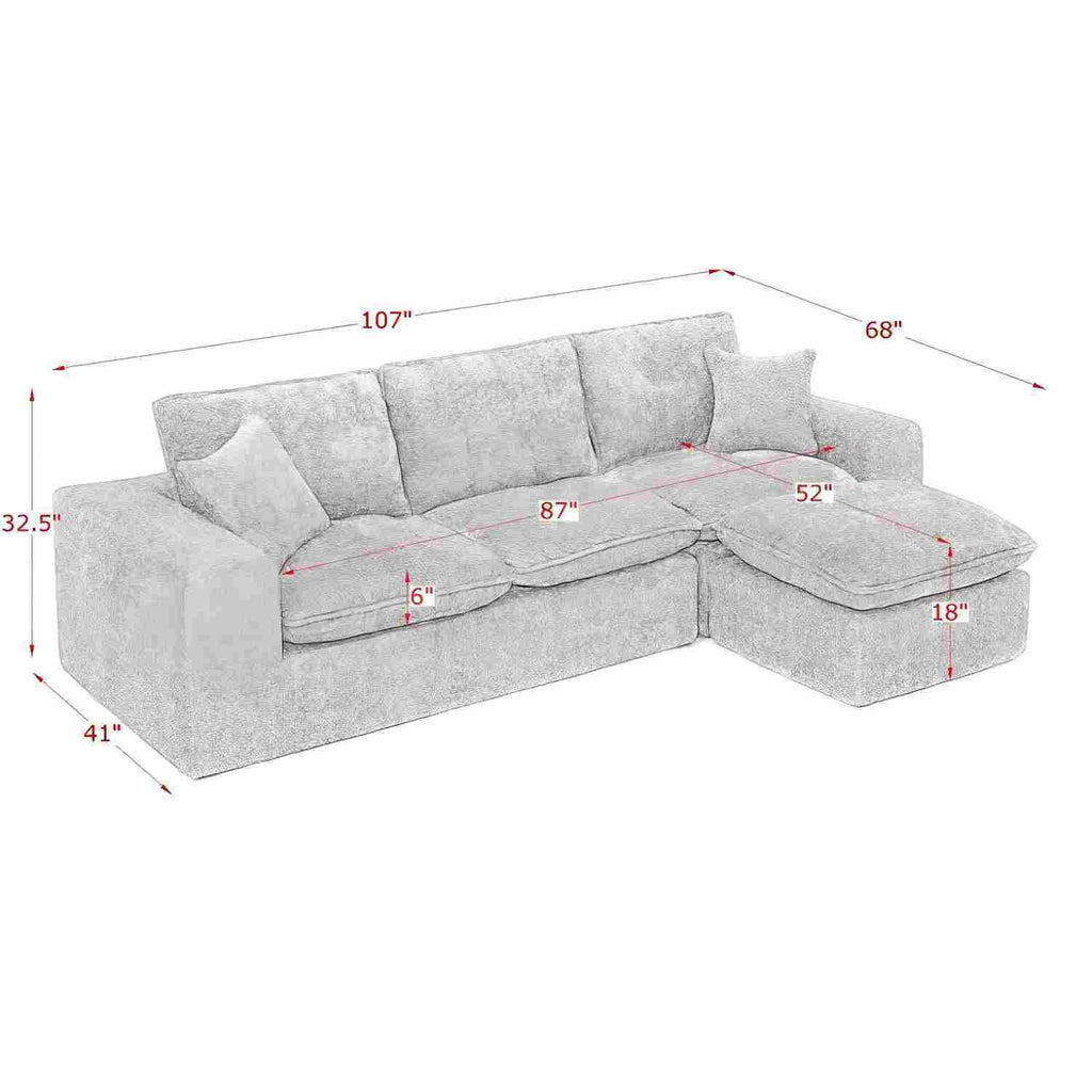 Modern Orange L-Shaped Sectional Sofa with 2 Ottomans Cloud-Like Modular Couch