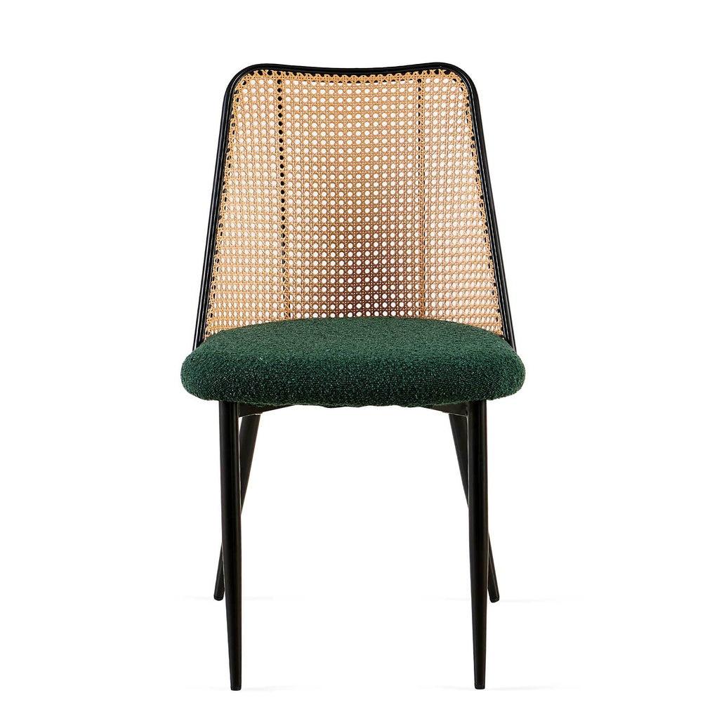 Green Rattan Boucle Dining Chairs with Natural Cane Back (Set of 2)
