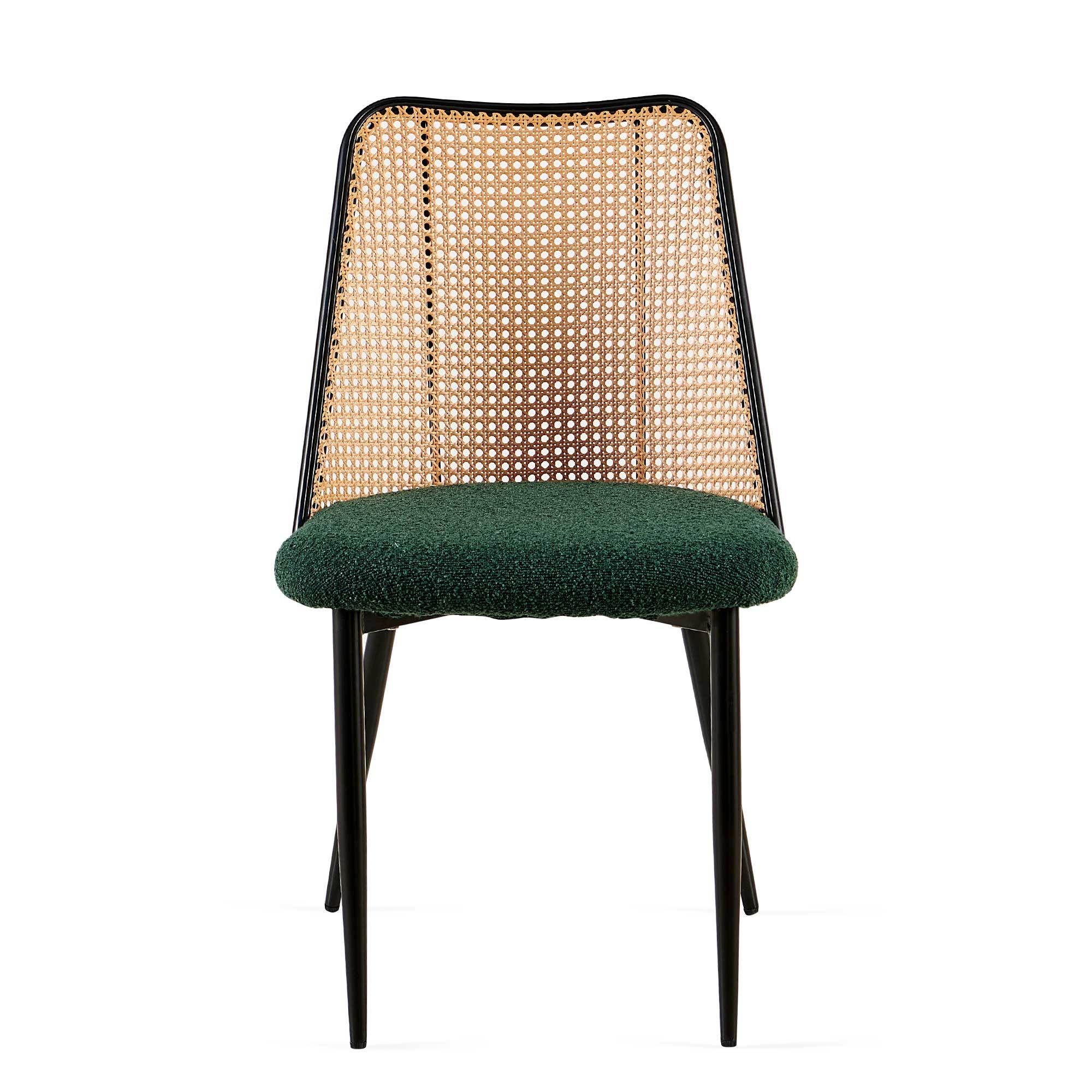 Green Rattan Boucle Dining Chairs with Natural Cane Back (Set of 2)
