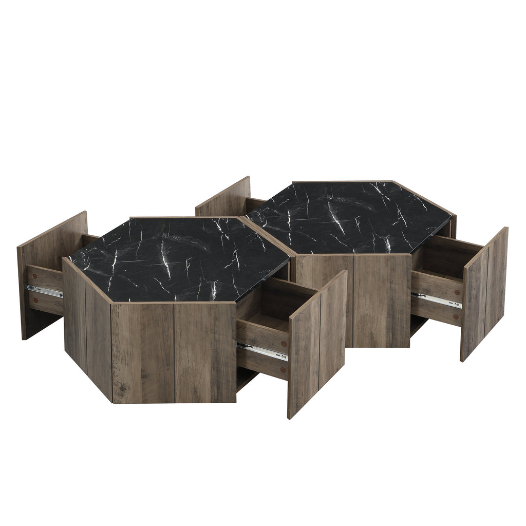 Hexagonal Rustic Retro Wood Coffee Table