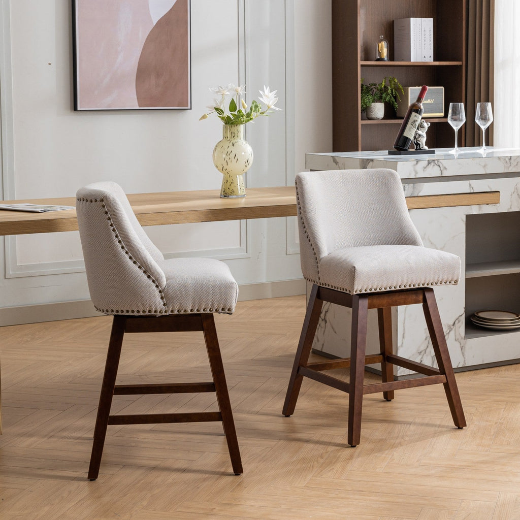 Upholstered Swivel Counter Height Bar Stools with Nailhead Trim (Set of 2)