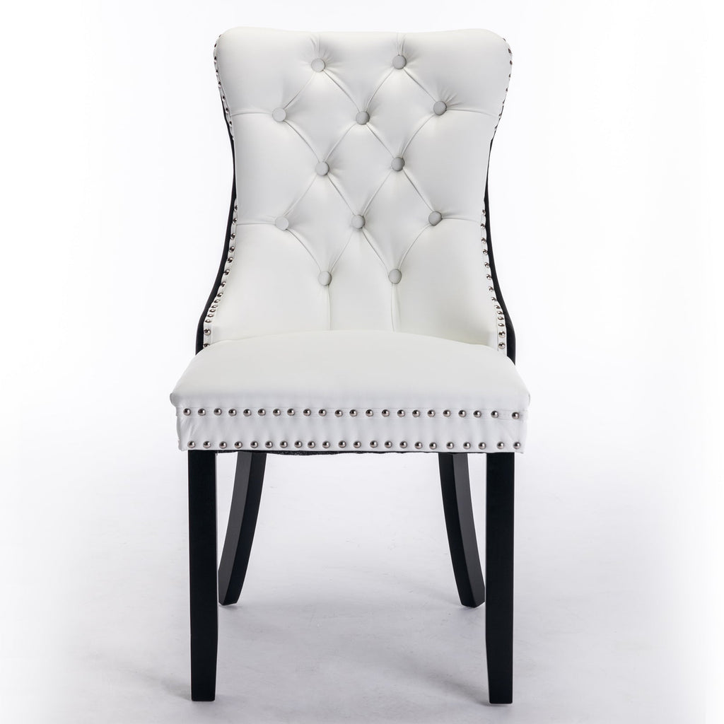 Tufted Solid Wood PU Upholstered Dining Chair with Wood Legs (Set of 2)