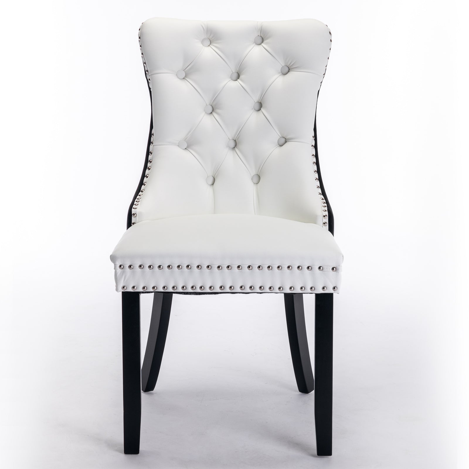 Tufted Solid Wood PU Upholstered Dining Chair with Wood Legs (Set of 2)