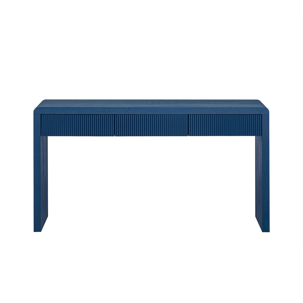 Rustic Solid Wood Veneer Entryway Table with 3 Fluted Drawers