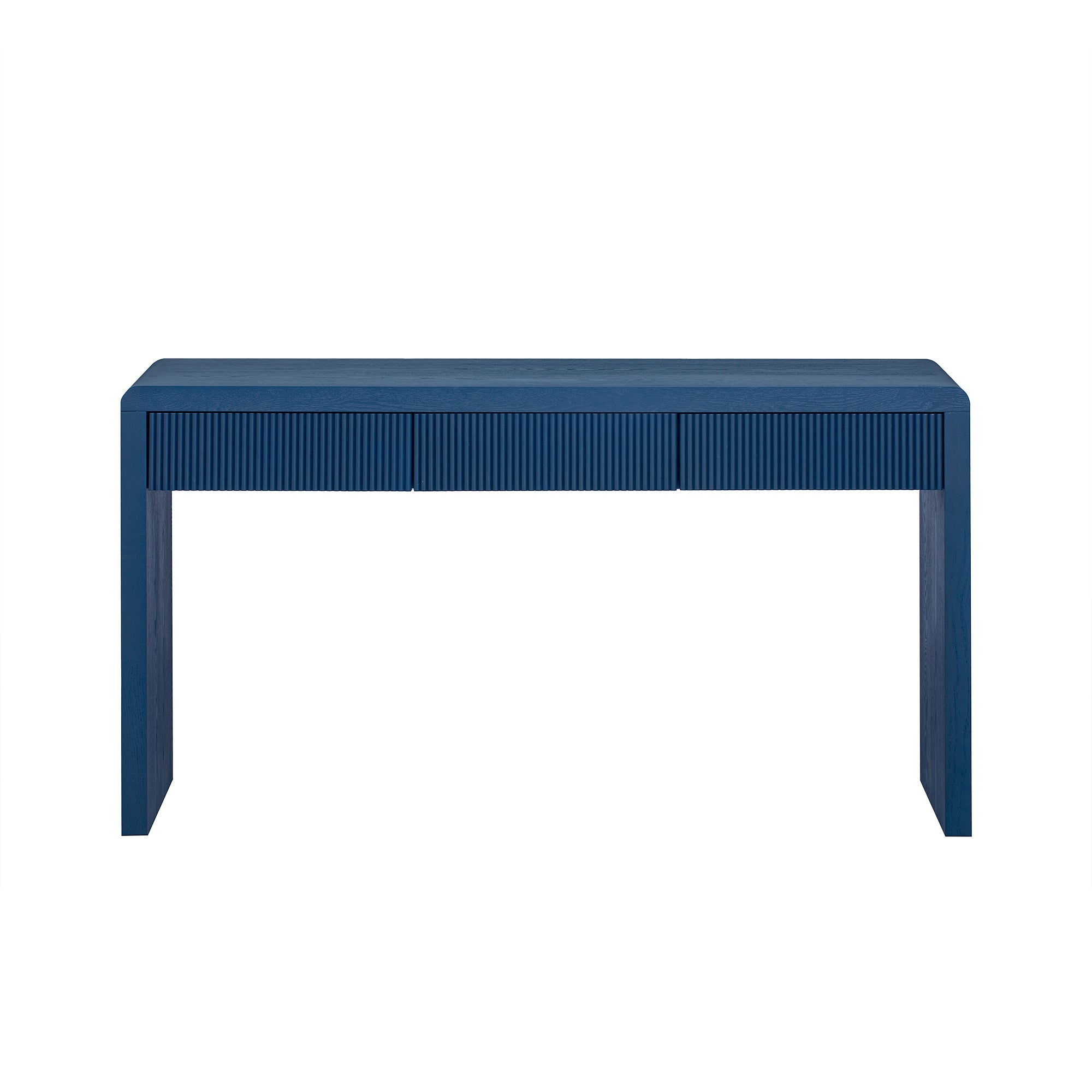 Rustic Solid Wood Veneer Entryway Table with 3 Fluted Drawers