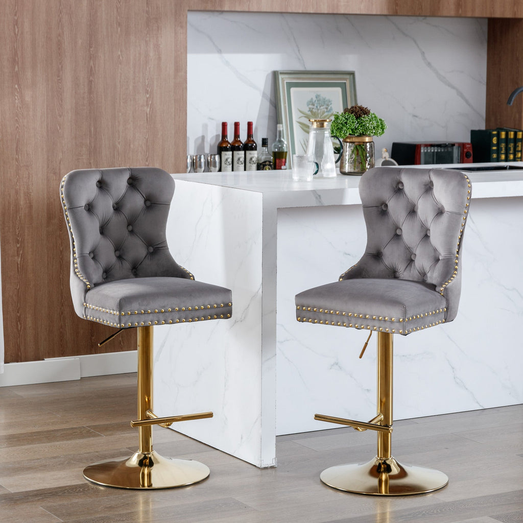 Modern Upholstered Velvet Bar Stools (Set of 2)