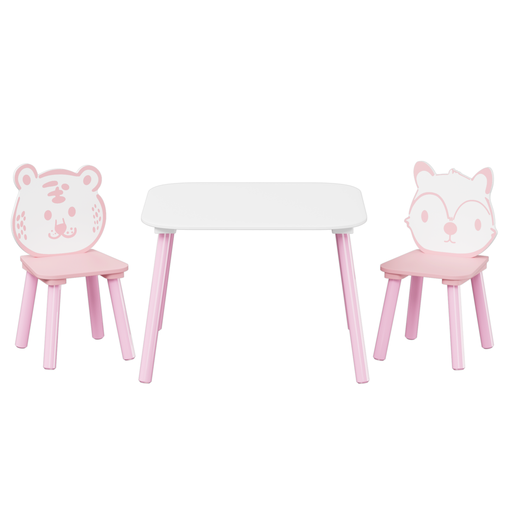 Kids 3-Piece Wooden Toddler Desk with Animal Backrest