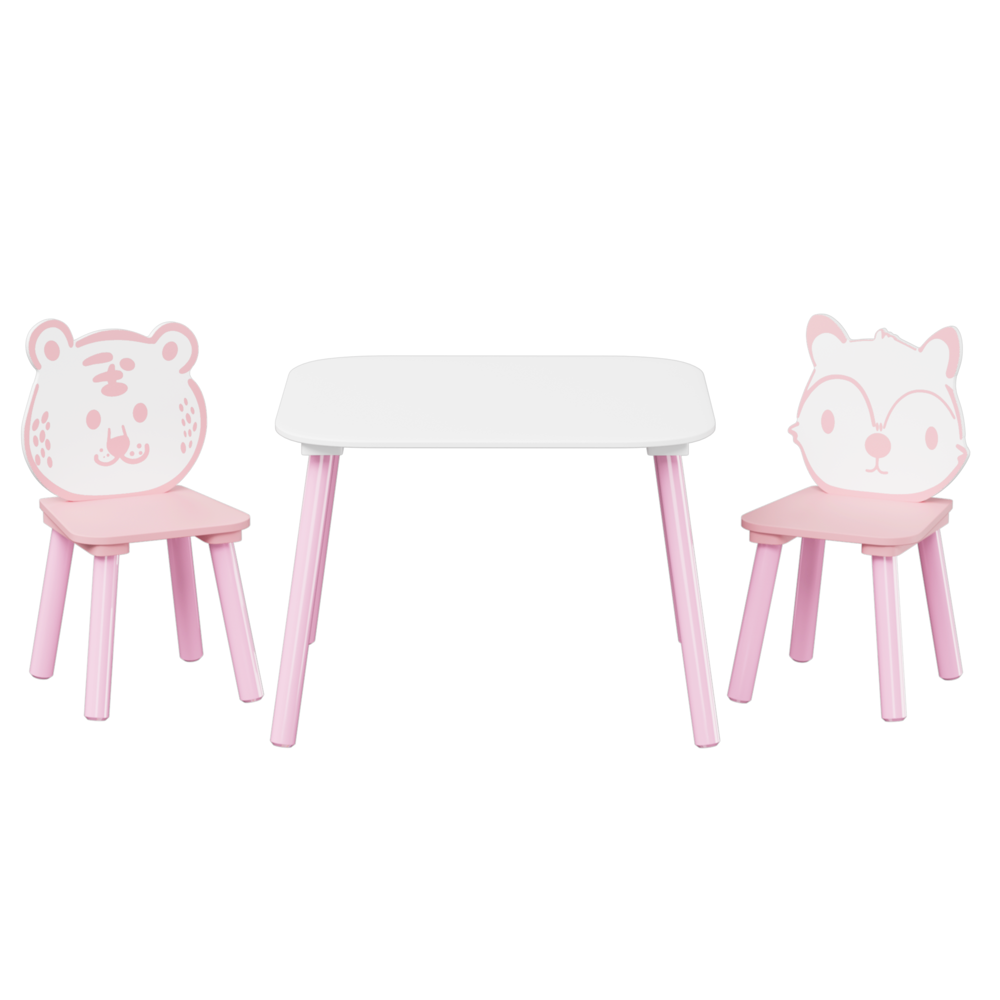 Kids 3-Piece Wooden Toddler Desk with Animal Backrest