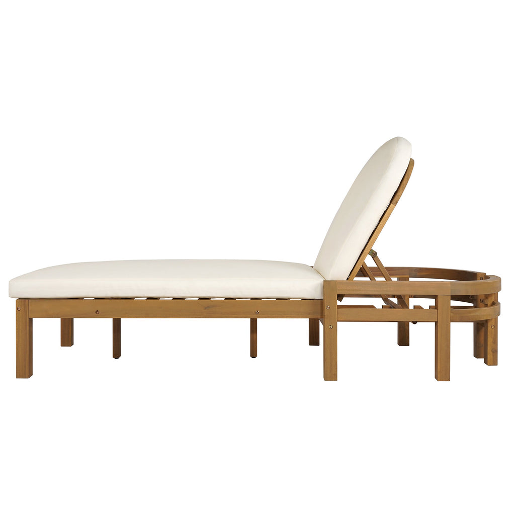 Acacia Wood Chaise Lounge Chairs 5-Position Adjustable Backrest for Patio Poolside