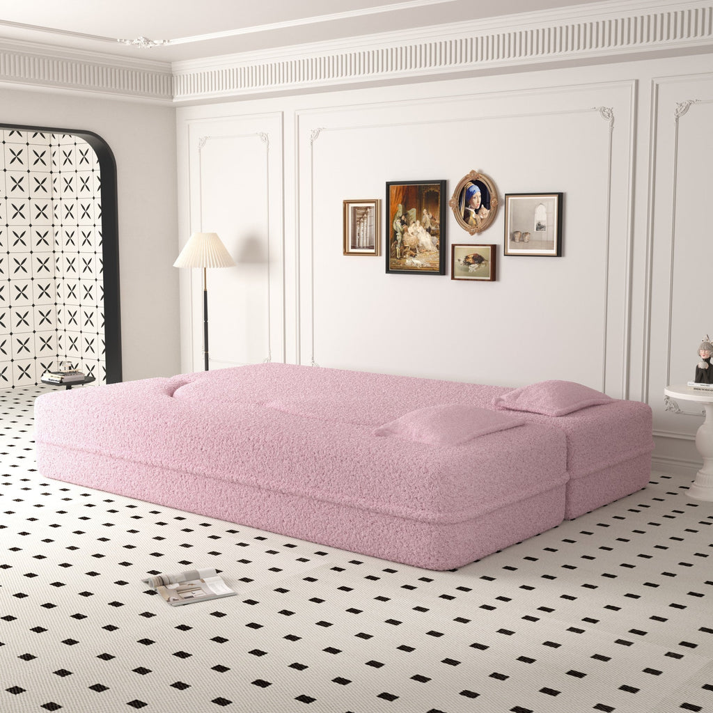 Modern Convertible Teddy Fabric Sofa with 2 Pillows