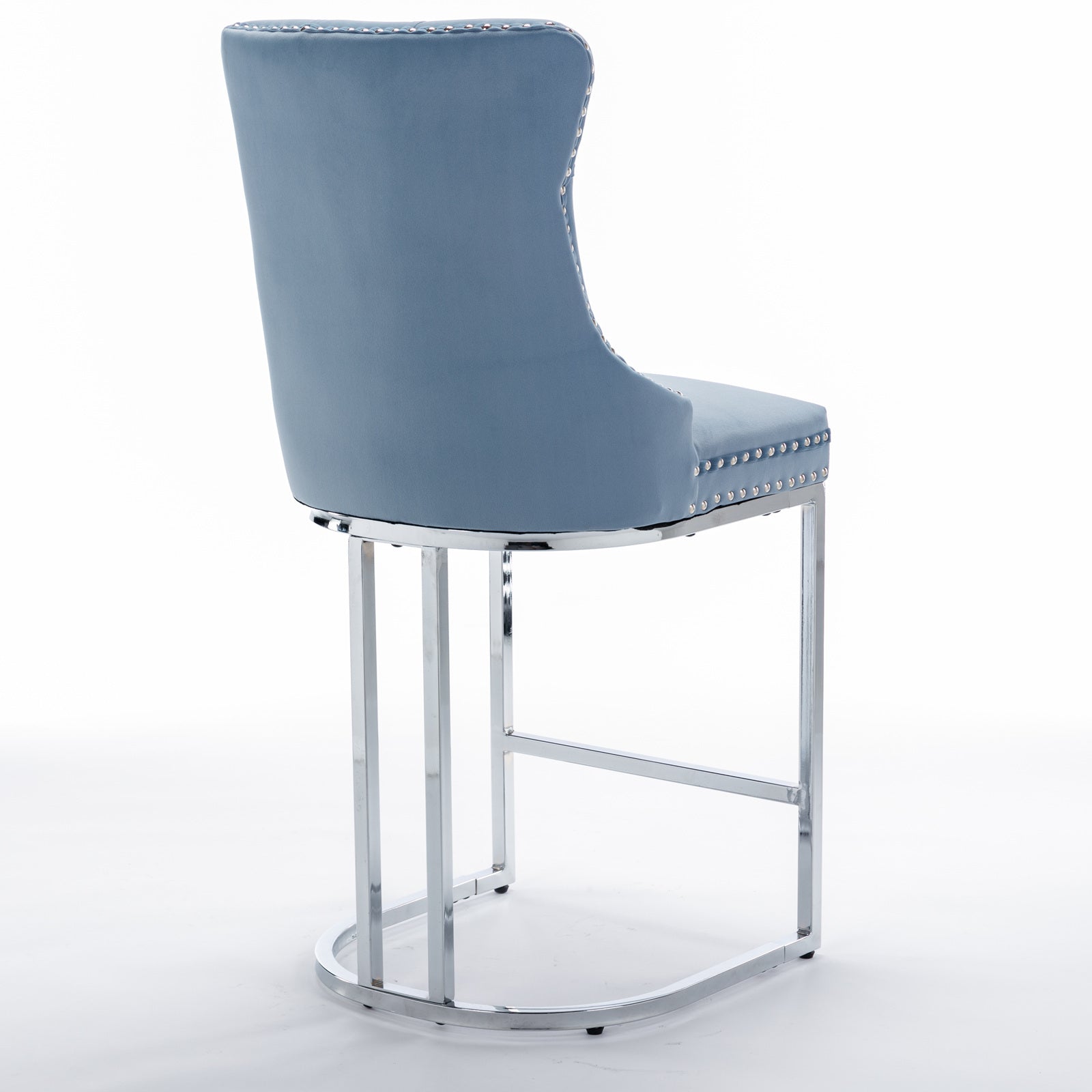 Luxury Elegant Nailhead Trim Tufted Velvet Bar Stools (Set of 2)