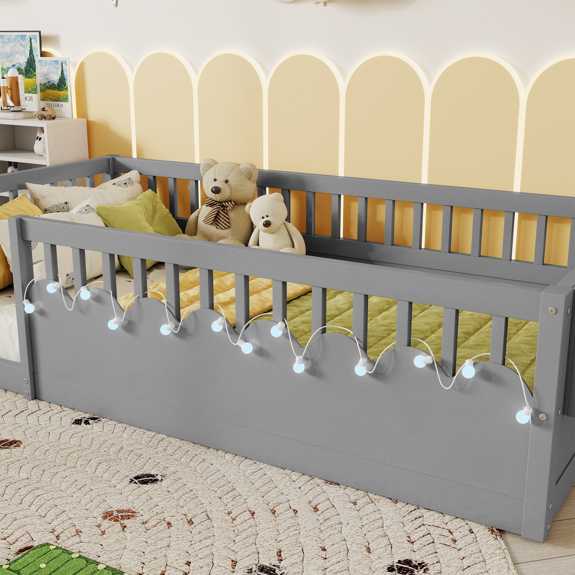 Twin/Full Montessori Floor Kids Bed Frame with High Rails