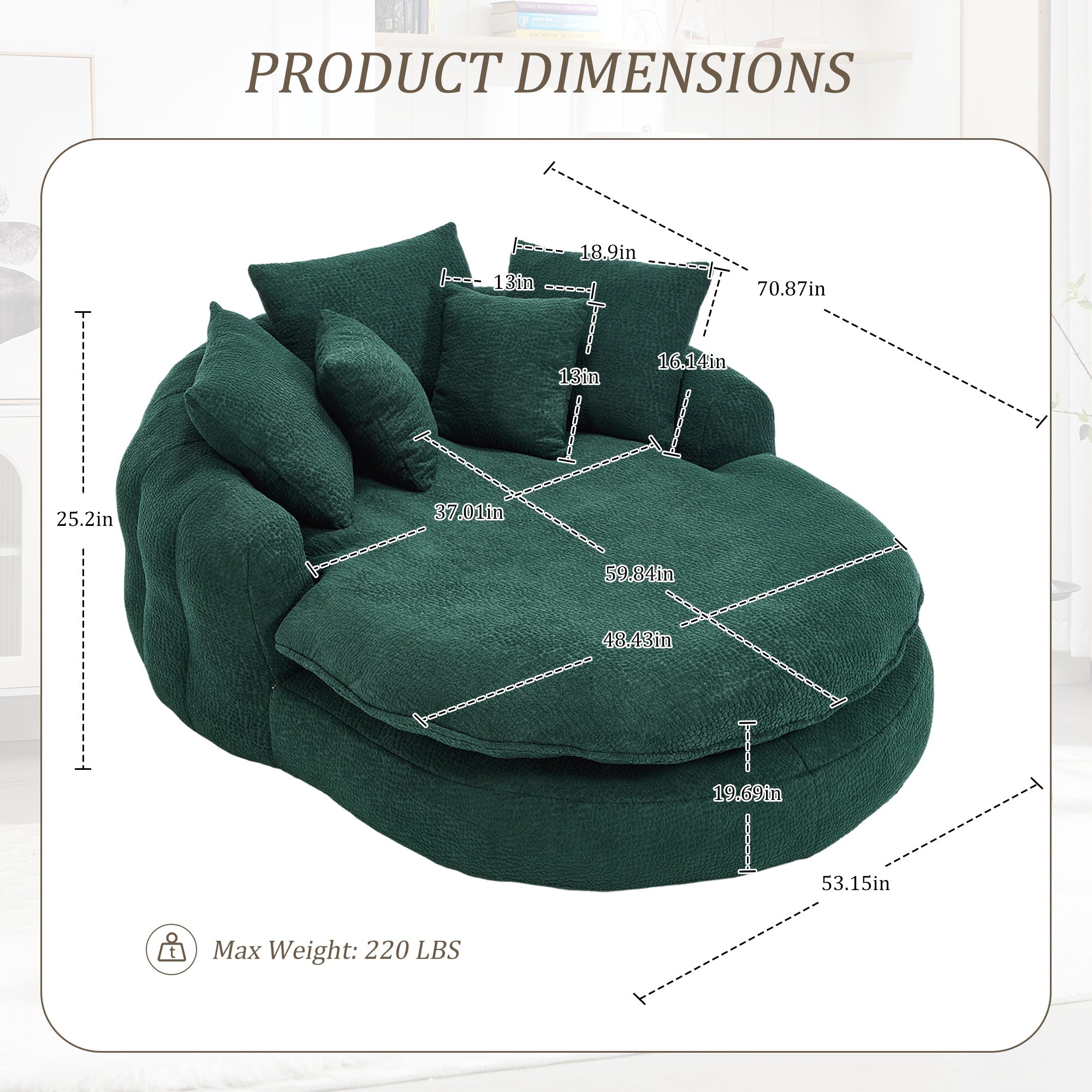 Oversized Oval Upholstered Bean Bag Sofa