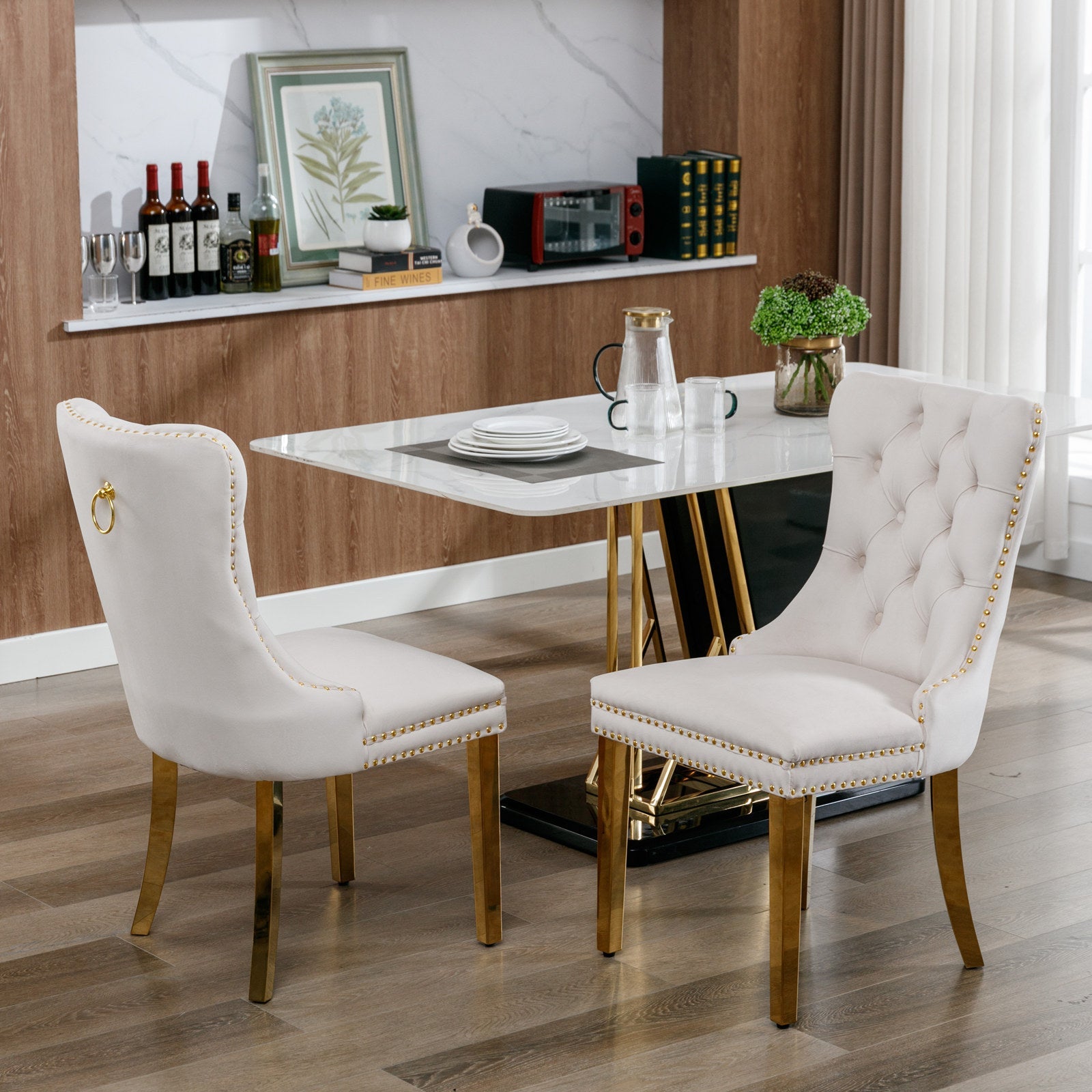 Modern High-end Tufted Solid Wood Velvet Dining Chairs (Set of 2)