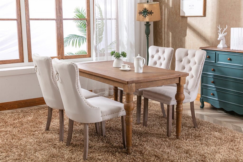 Modern High-end Tufted Solid Wood Velvet Dining Chair(Set of 2)