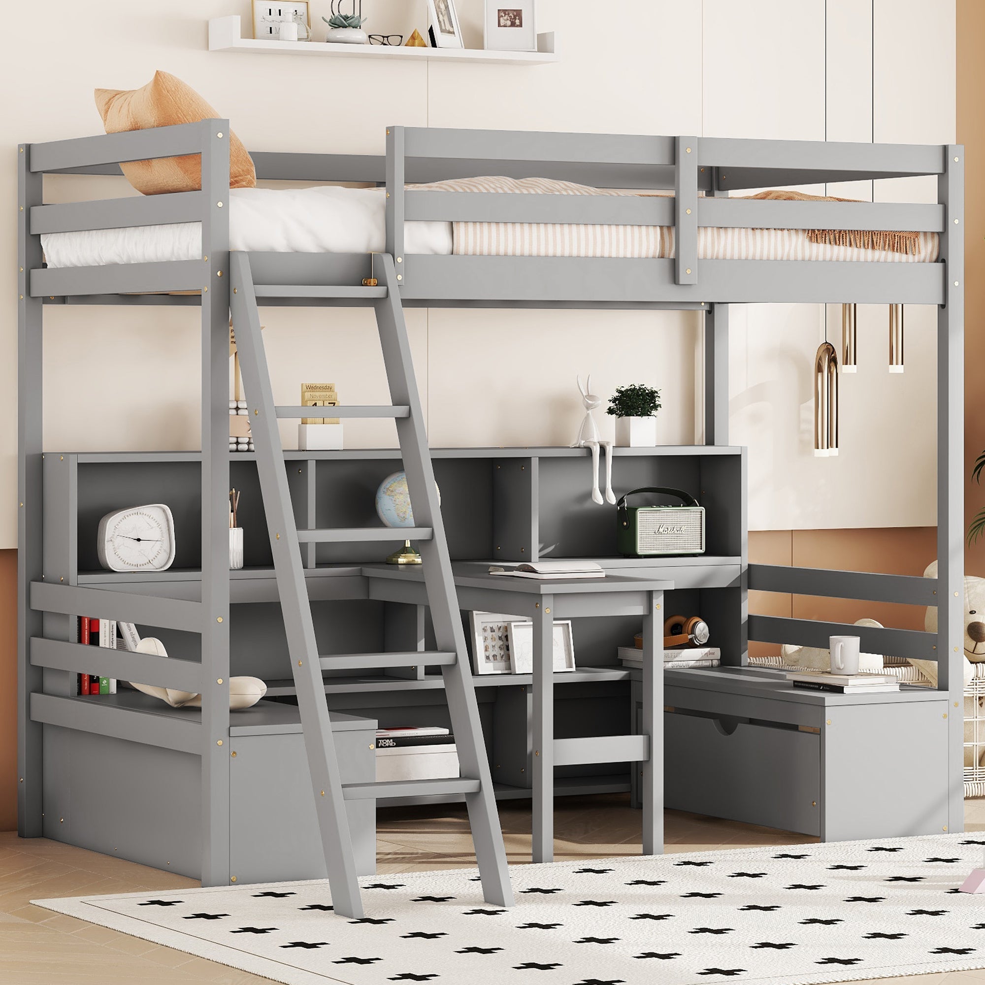 Twin Loft Bed with Storage Shelves