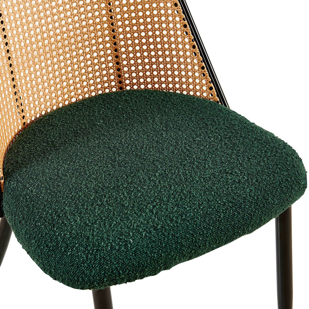 Green Rattan Boucle Dining Chairs with Natural Cane Back (Set of 2)