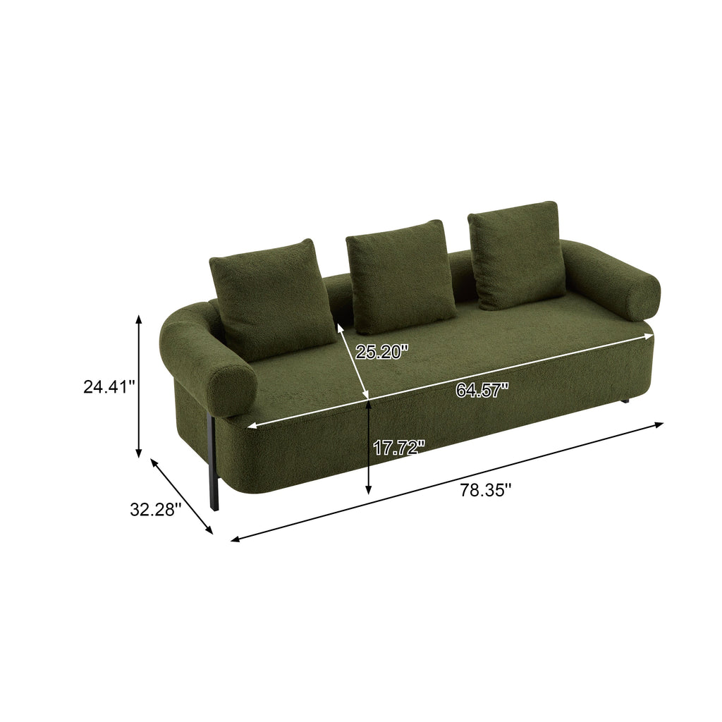 78' Modern Upholstered Sofa with 3 Plush Pillows