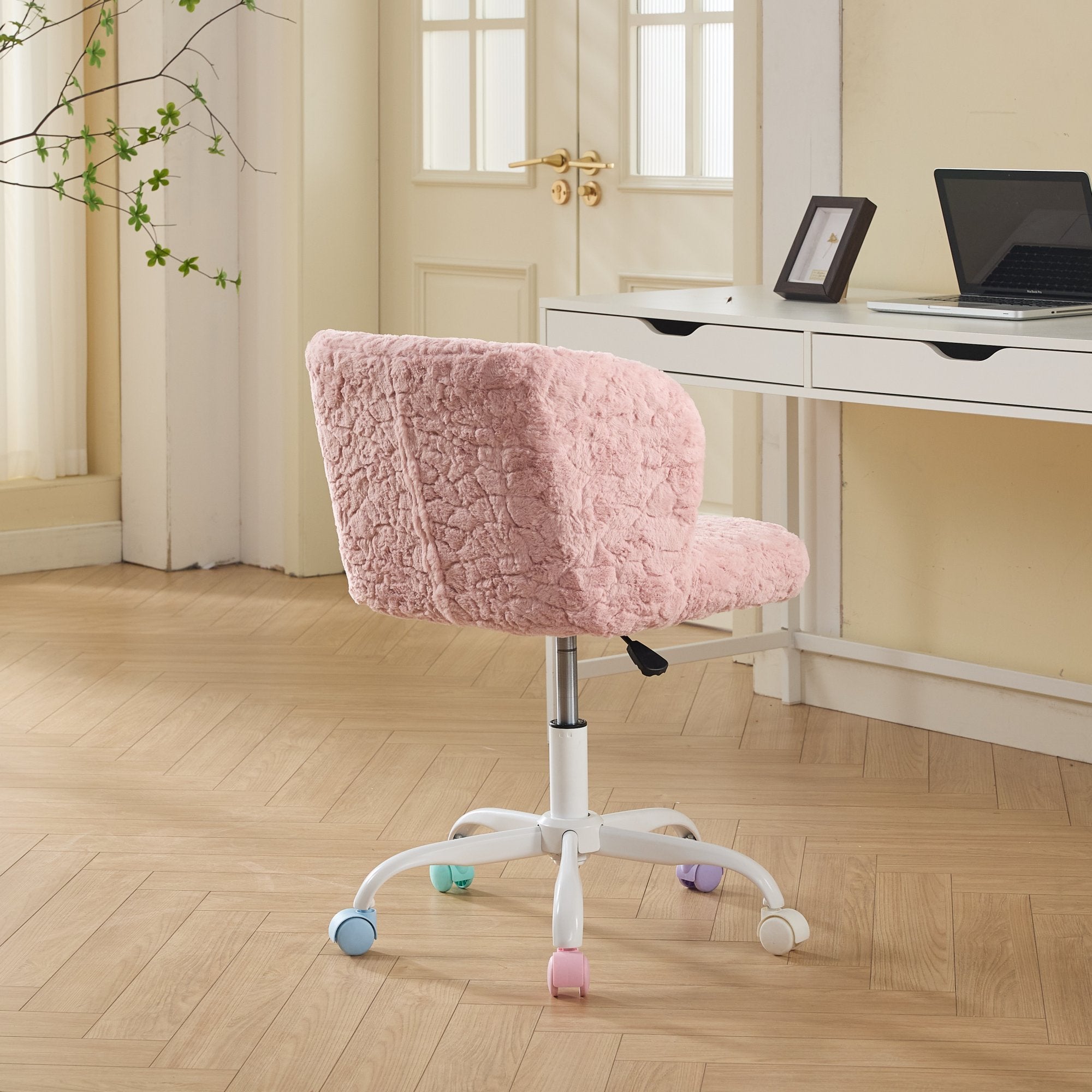 Artificial Rabbit Hair Adjustable Office Chair with Metal Base
